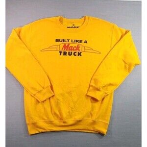 Mack Truck “Built Like a Mack Truck” Yellow Graphic Crewneck Sweatshirt Mens S
